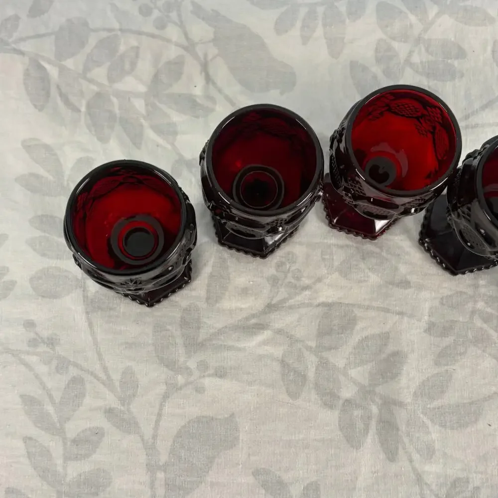 Avon Cape Cod Ruby Red Footed Cordial Glasses Set of 5 Vintage